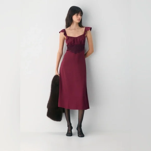 NWT Wilfred Magnate Satin Dress in Cordovan 🌹 • US 4 • Aritzia - Picture 2 of 13
